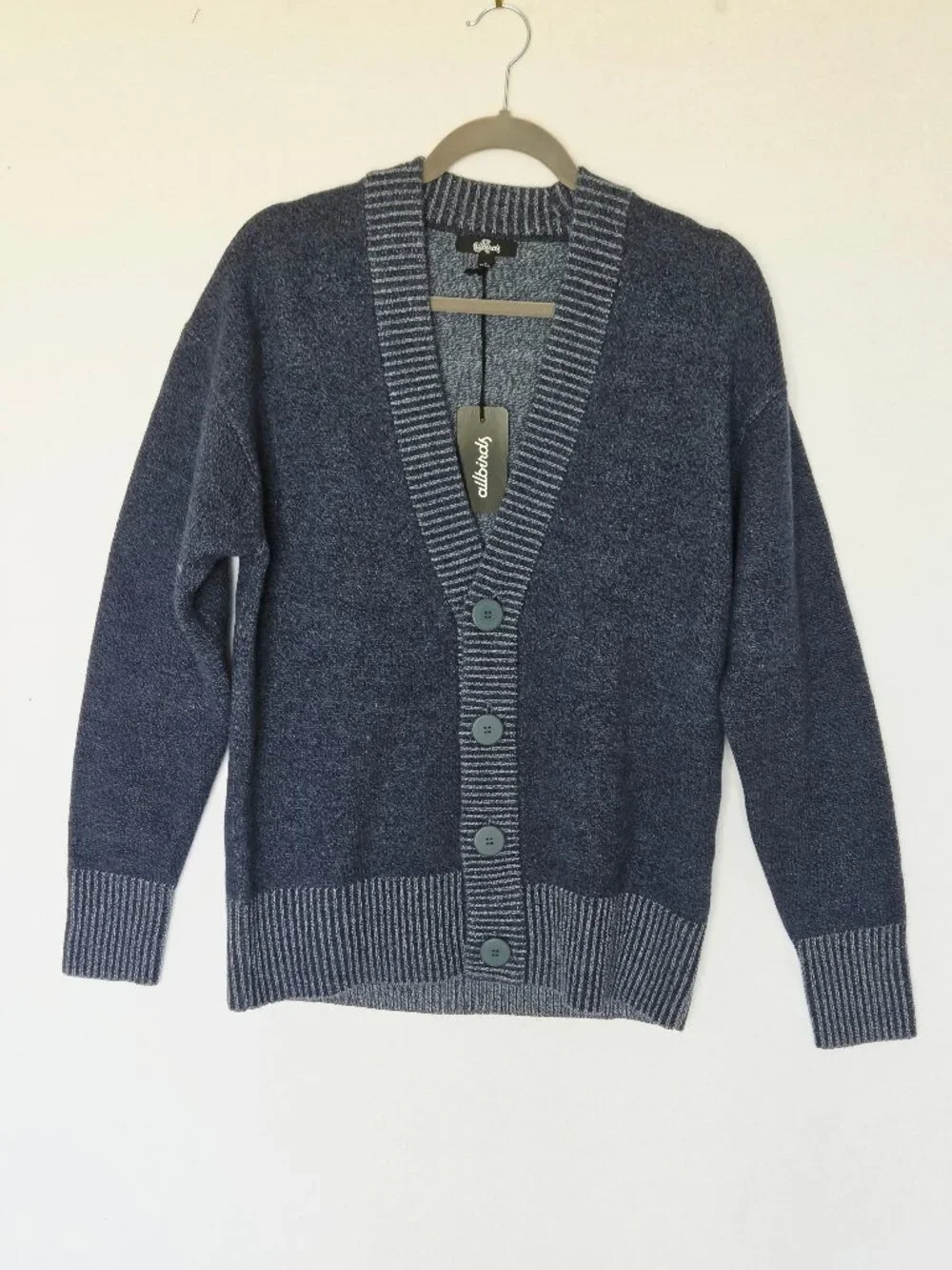 NEW Allbirds $145 The Cardi Ironbark Merino Wool V-Neck Cardigan Blue